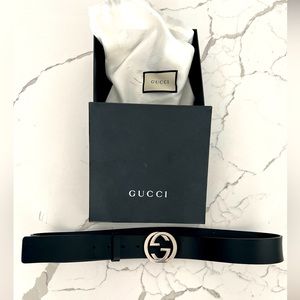 100% Authentic Black Leather Gucci Interlocking G Belt